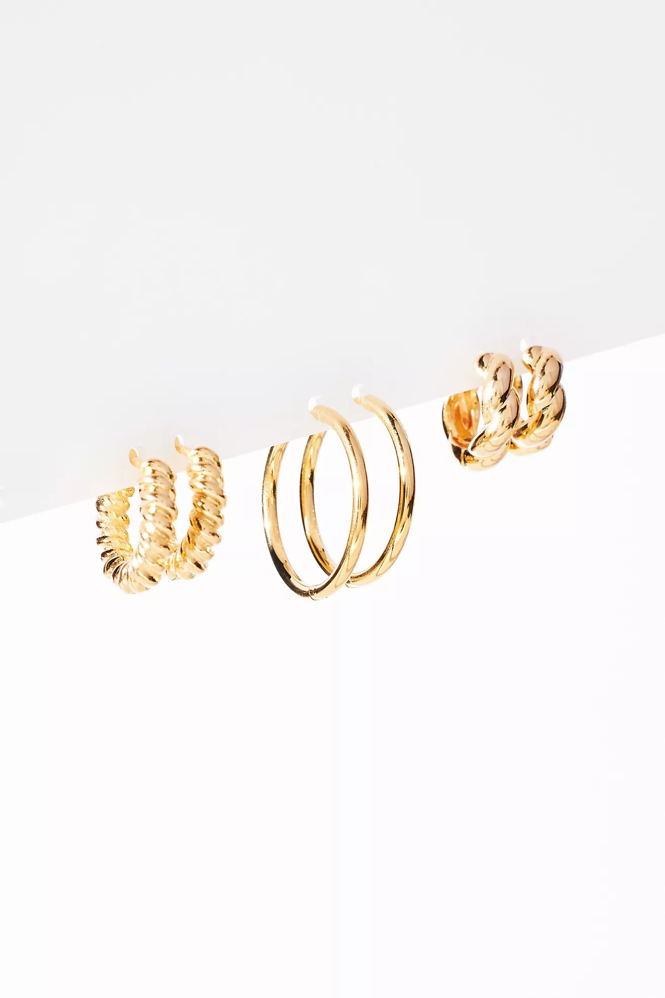 Set of Three Twisted Metal Huggie Earrings | Anthropologie (US)