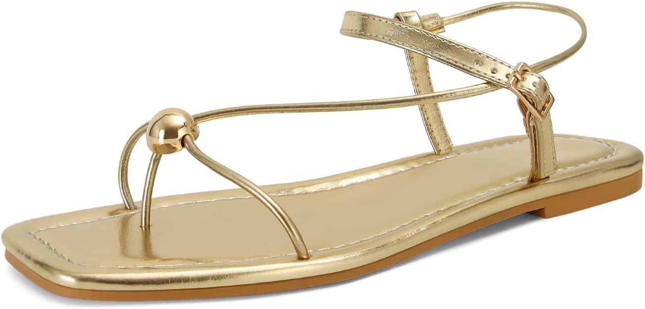 Strappy Flat Sandals for Women Comfortable Dressy Summer Beach Thong Flip Flop Slide Sandals with... | Amazon (US)
