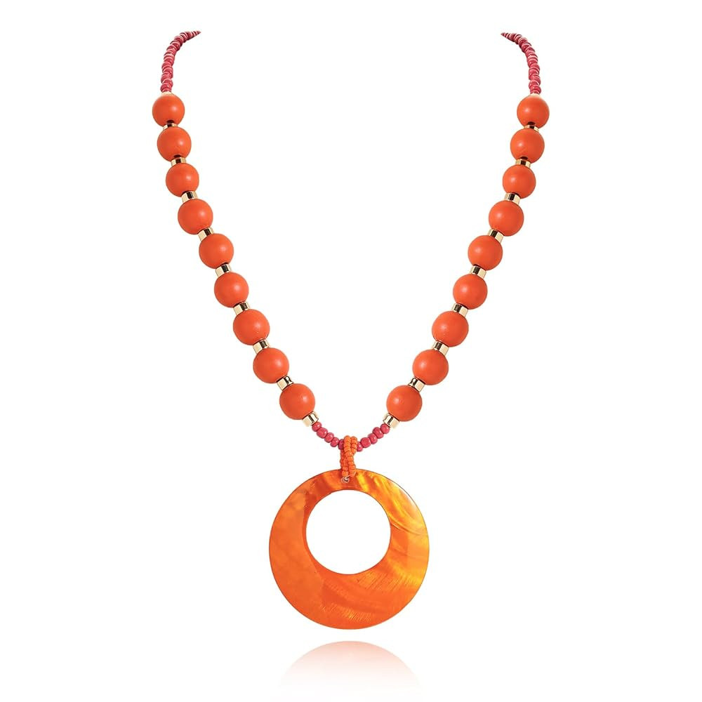 Coiris Shell Pendant Necklace for Women Long Natural Wood Beads Bohemian Handmade Chunky Jewelry ... | Amazon (US)