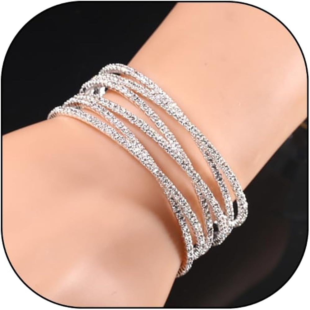 Rrdaily Layered Cubic Zirconia Cuff Bracelet for Women Teen Girls Fashion Charm 14k Gold Silver B... | Amazon (US)