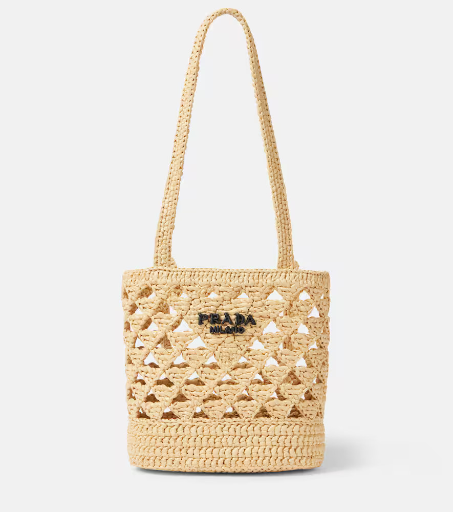 Prada Logo raffia-effect crochet tote bag | Mytheresa (US/CA)