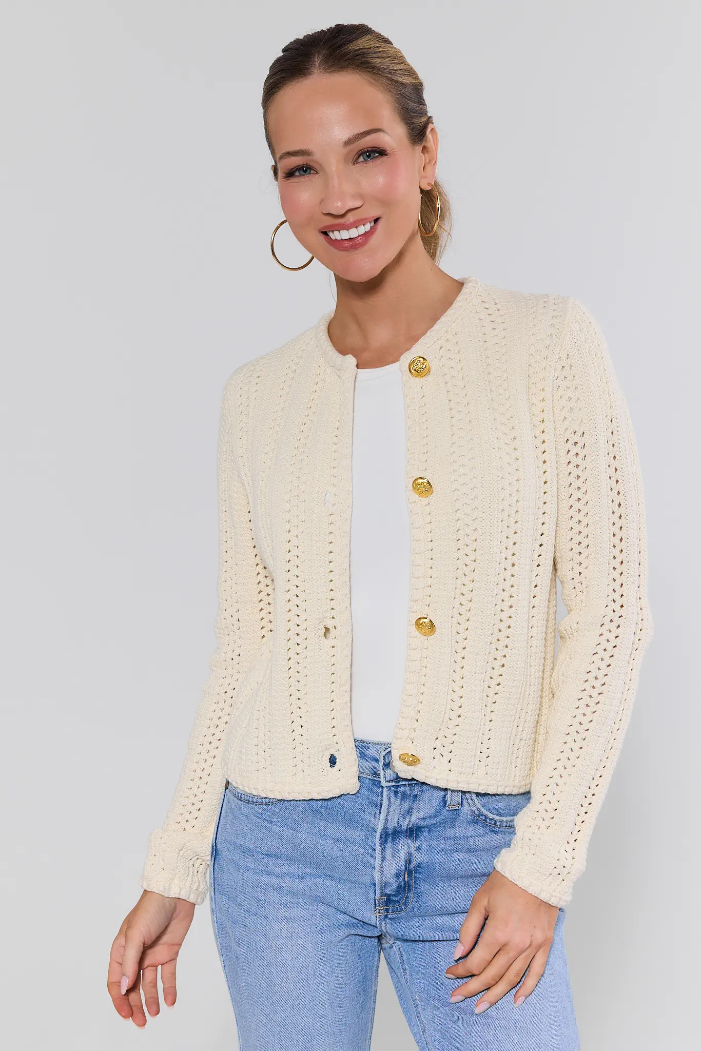 Mallory Cream Crochet Knit Cardigan | Avara