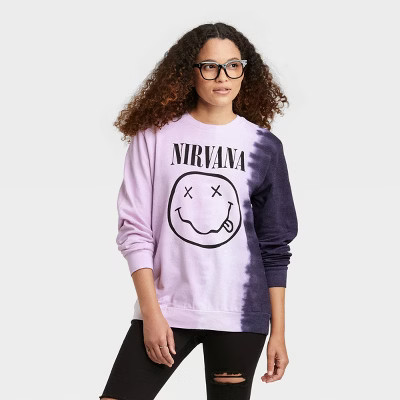 Women's Nirvana Graphic Sweatshirt - Purple Tie-Dye | Target