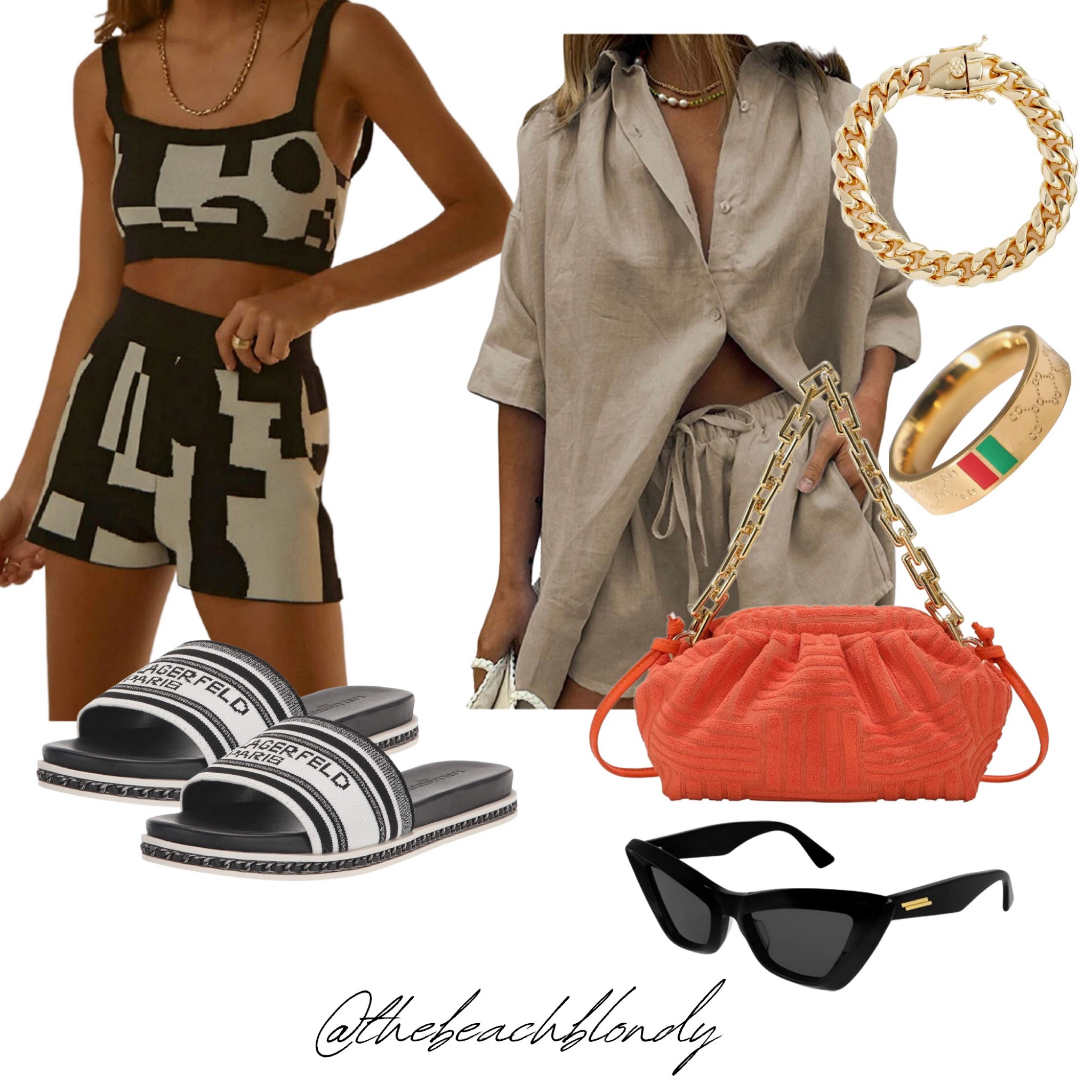 Loving these sets from Amazon with a pop of orange from the bag 🧡❤️‍🔥 amazon short sets, bottega veneta look alike bag, bottega veneta sunglasses, Karl Lagerfeld slides, gold chunky bracelet, Gucci ring 



#LTKFind #LTKsalealert #LTKSeasonal