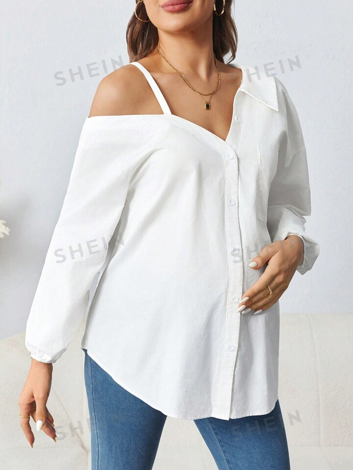 SHEIN Camisa asimétrica de hombro, de estilo casual y de moda de primavera y verano para señora... | SHEIN