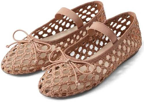 AMINUGAL Womens Woven Ballet Flat Shoes Round Toe Mary Janes Flats Elastic Band Dressy Comfortabl... | Amazon (US)