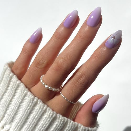 Glamnetic Press On Nails - Lilac Reef | Short Almond Purple Fake Nails with Flower Accents, Salon Quality Summer Nails | 15 Sizes - 30 Nail Kit with Glue | Amazon (US)