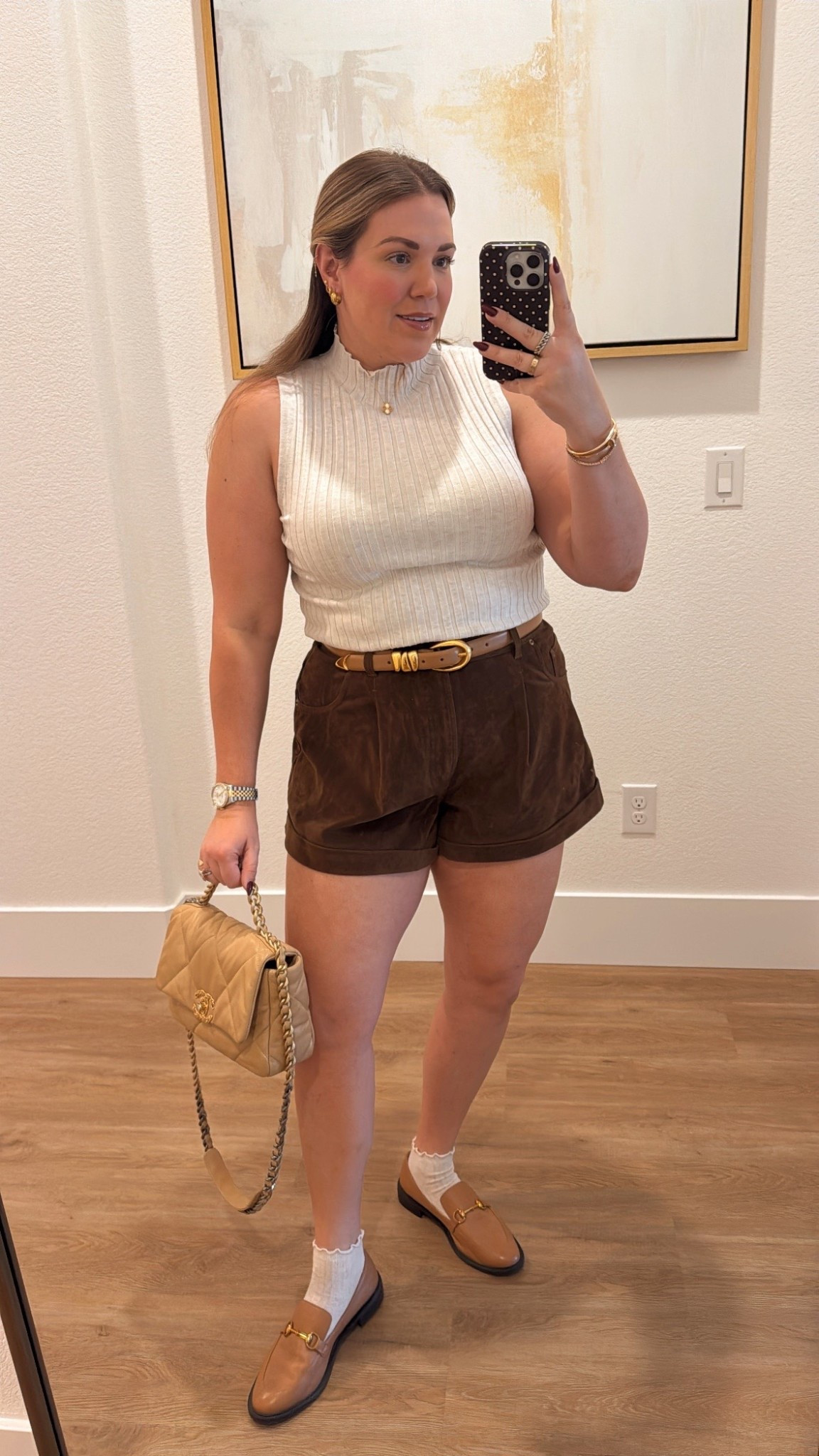 curvy midsize pre-fall outfit! wearing size large in mock neck tank and size xl in suede shorts! 

#LTKSeasonal #LTKFindsUnder100 #LTKMidsize