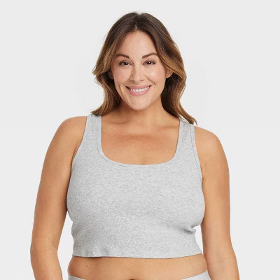 Women's Cotton Blend Ribbed Cropped Tank Top - Auden™ Heathered Gray 1X | Target