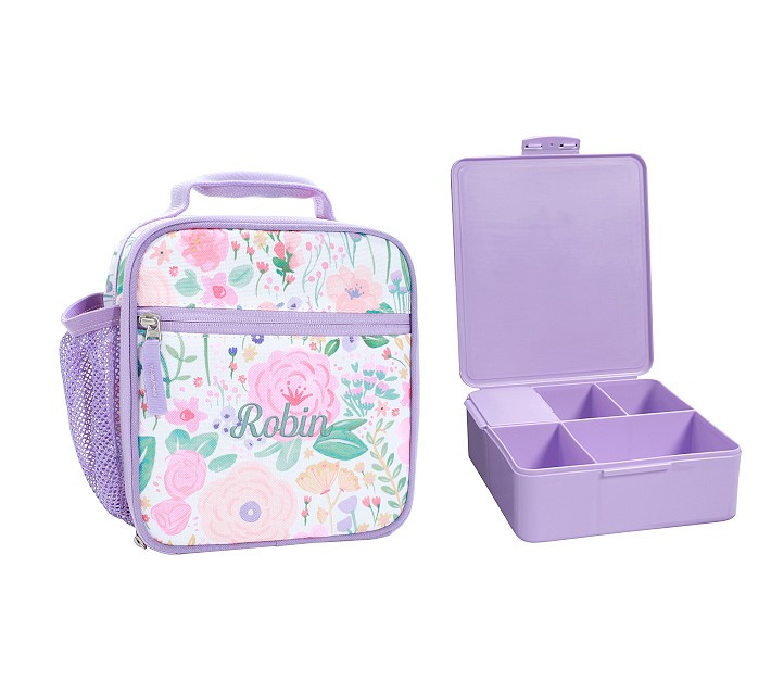 Mackenzie Lavender Floral Blooms Lunch & Bento Bundle, Set of 2 | Pottery Barn Kids