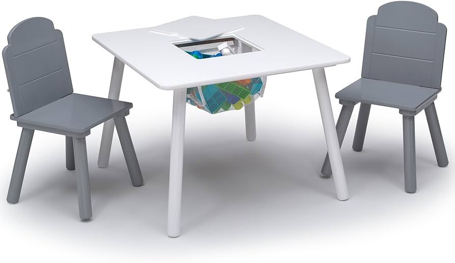 Finn Table and Chair Set with Storage, White/Grey | Amazon (US)