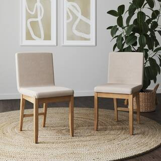 Gracie 18 in. Modern Wood Upholstered Accent Dining Chair, Natural Flax/Light Brown, Set of 2 | The Home Depot