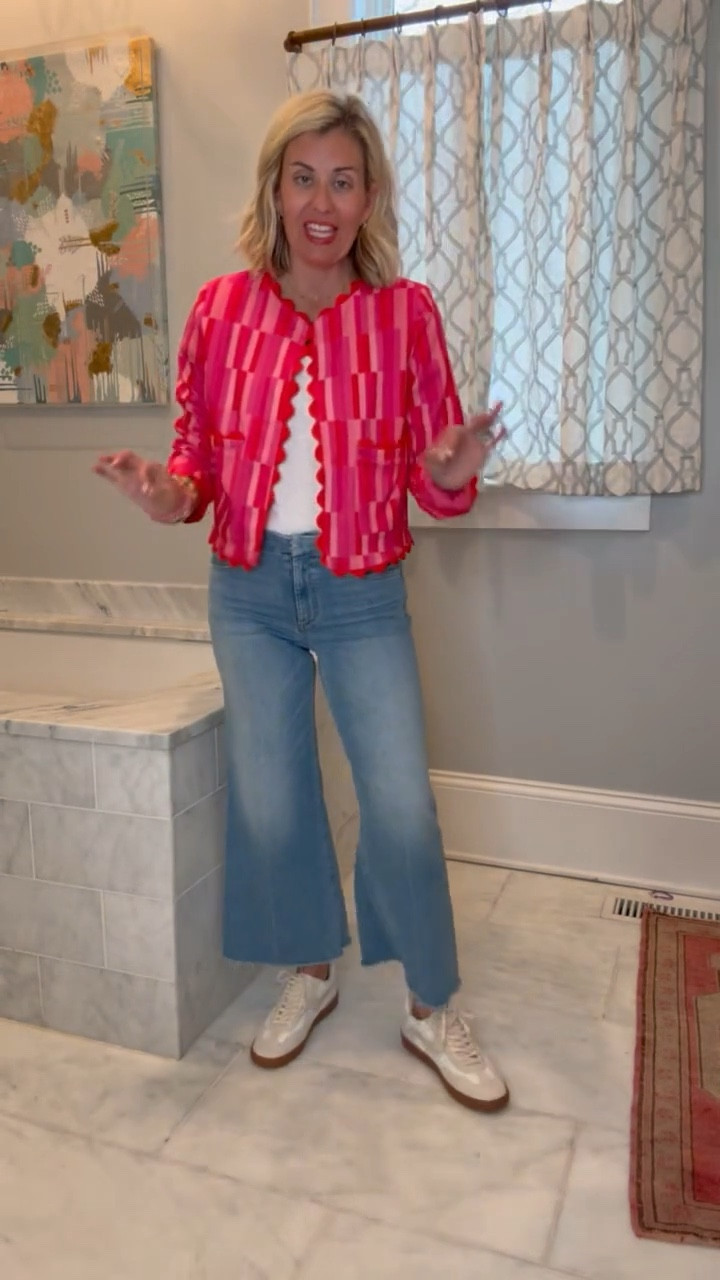 This jacket is such a yes!! Love the ric-rac trim on this. Such a statement piece!
Jacket - small
Tee - cs
Jeans - 26P
Shoes - 8 

#LTKmomlife #LTKOver40 #LTKgrwm