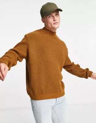 ASOS DESIGN knitted oversized rib turtleneck sweater in mustard | ASOS (Global)