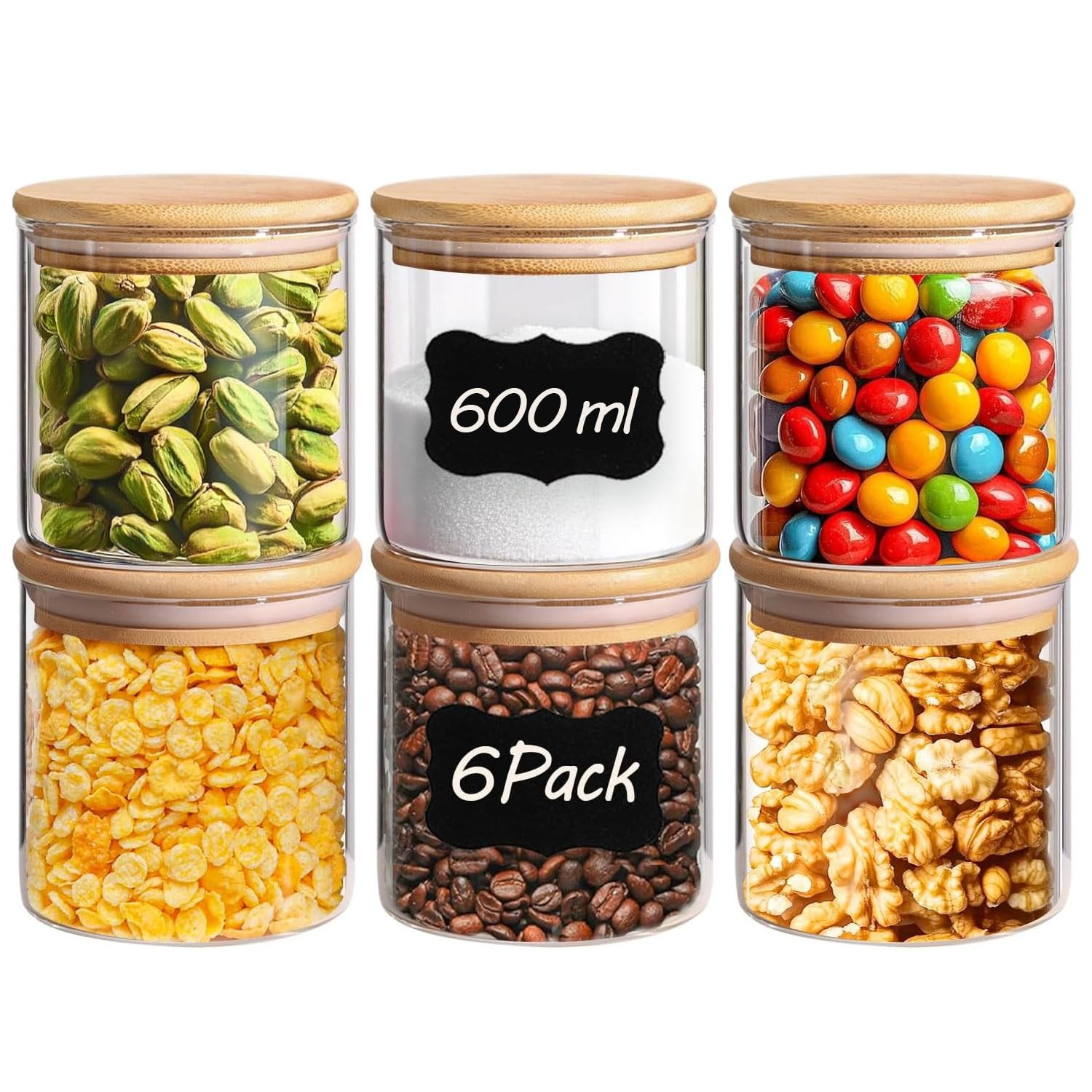 ComSaf Airtight Glass Food Storage Jars Set of 6, 600ml Clear Glass Food Storage Container with S... | Amazon (UK)