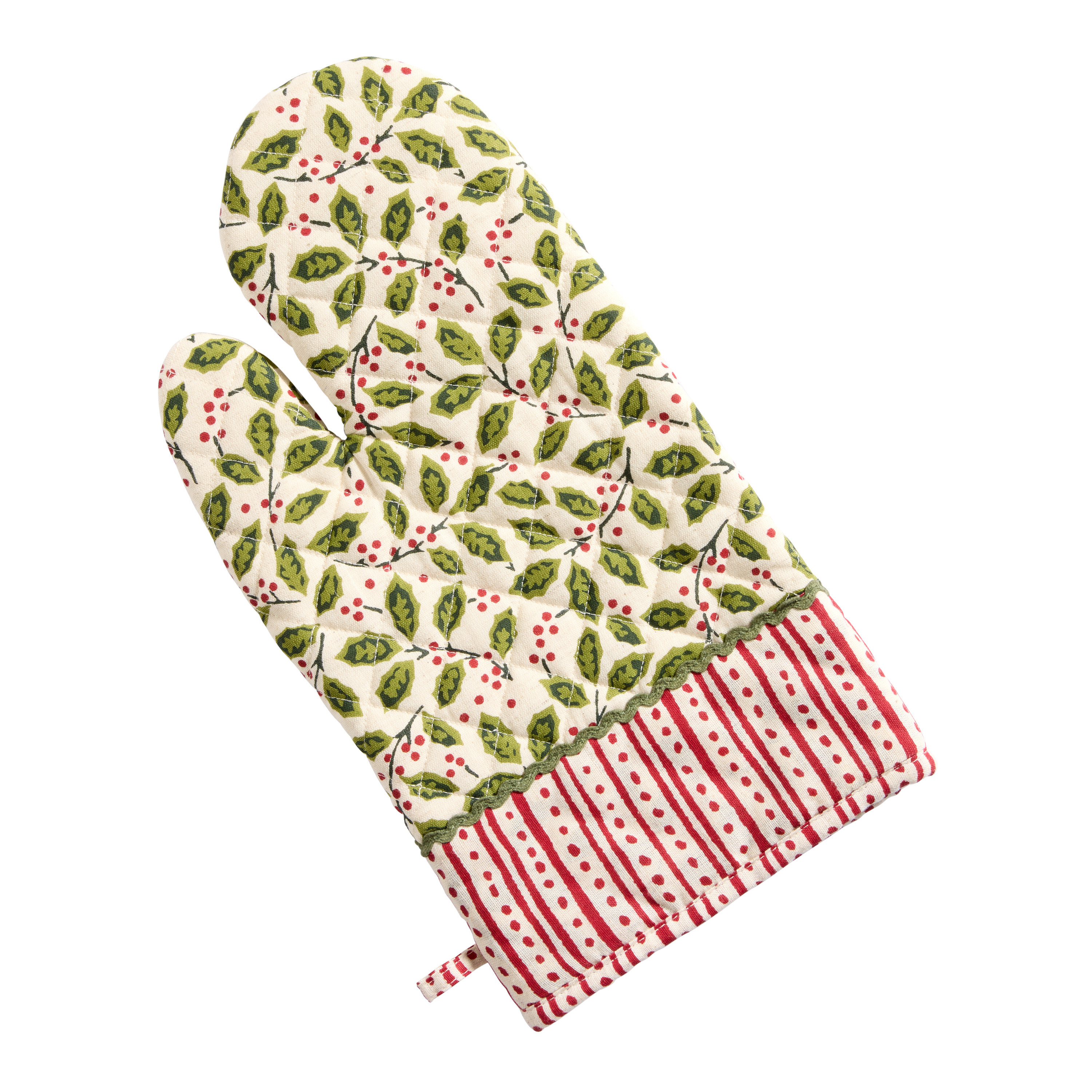 Green and Red Quilted Holly Stripe Oven Mitt | World Market