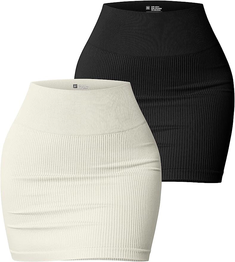 OQQ Women's 2 Piece Skirts Basic Versatile Stretchy Ribbed Casual High Waist Mini Skirt | Amazon (US)