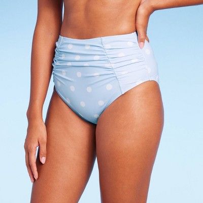 Women's Polka Dot Ruched Extra High Waist Medium Coverage Bikini Bottom - Kona Sol™ Blue | Target