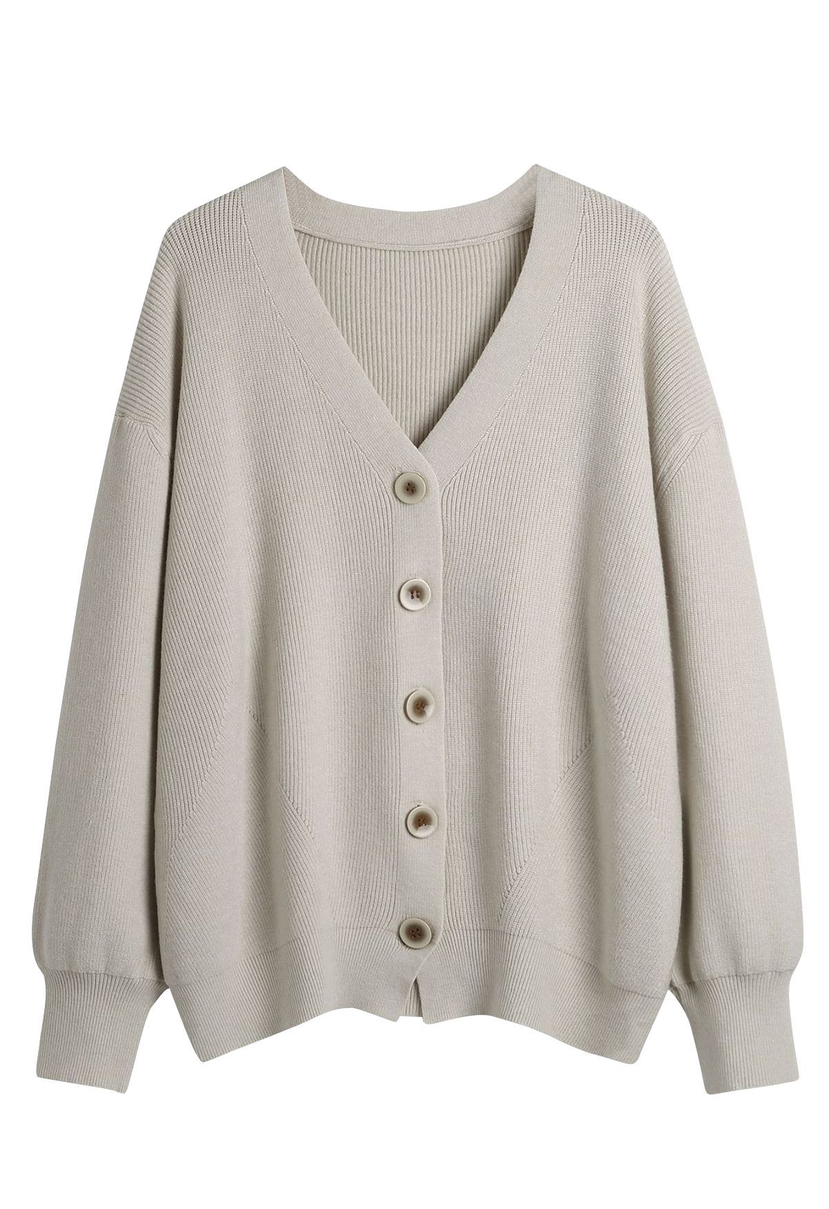 Button Front V-Neck Knit Cardigan in Sand | Chicwish