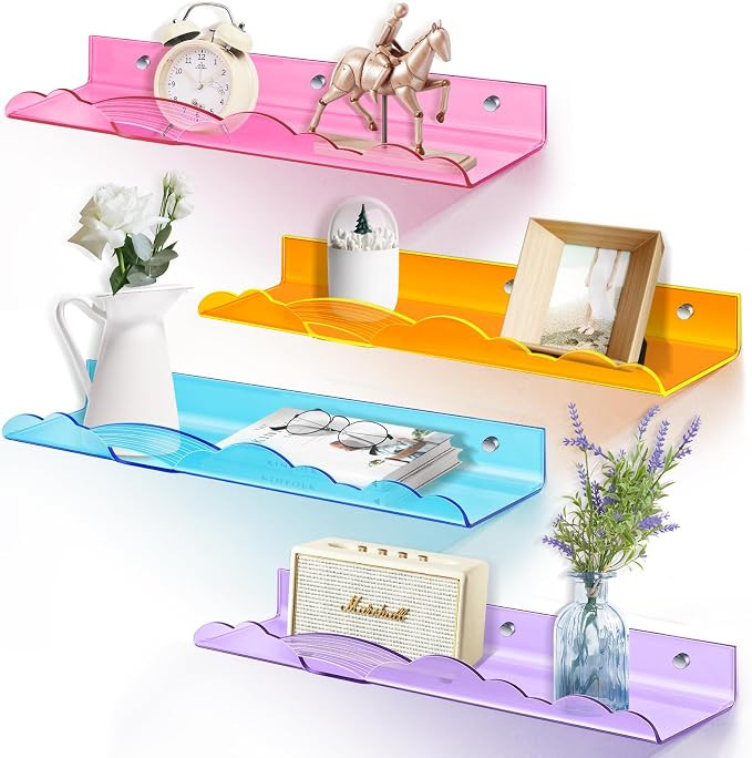Rainbow Acrylic Floating Shelves, Wall Mounted, 15in, 4 Pack, Mix | Display Ledge for Books Toys ... | Amazon (US)