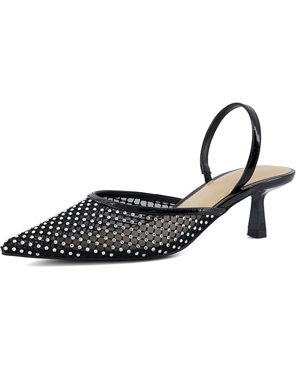 CUSHIONAIRE Women's Affair Rhinestone Mesh Kitten Heel Slingback Pumps +Memory Foam, Wide Widths ... | Amazon (US)