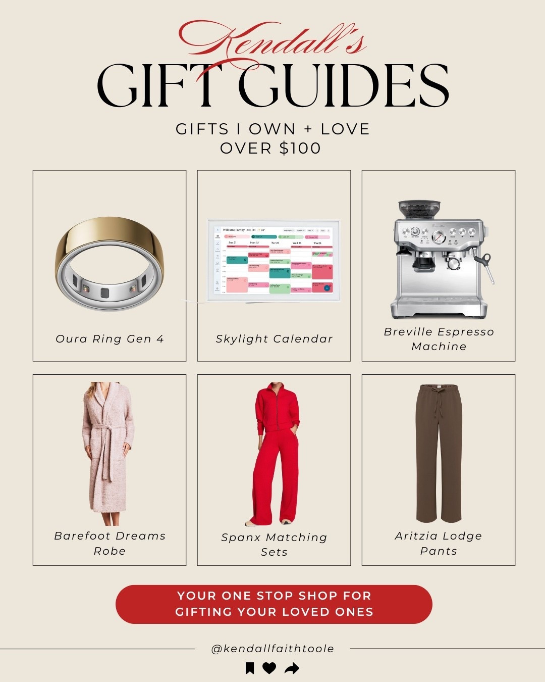 GIFT GUIDE: Gifts I own + love over $100🎁 Oura ring, @breville Espresso Machine, Skylight Calendar, barefoot dreams robe, @spanx matching sets, @aritzia pants

@barefootdreams 

#LTKCyberWeek #LTKGiftGuide #LTKHoliday