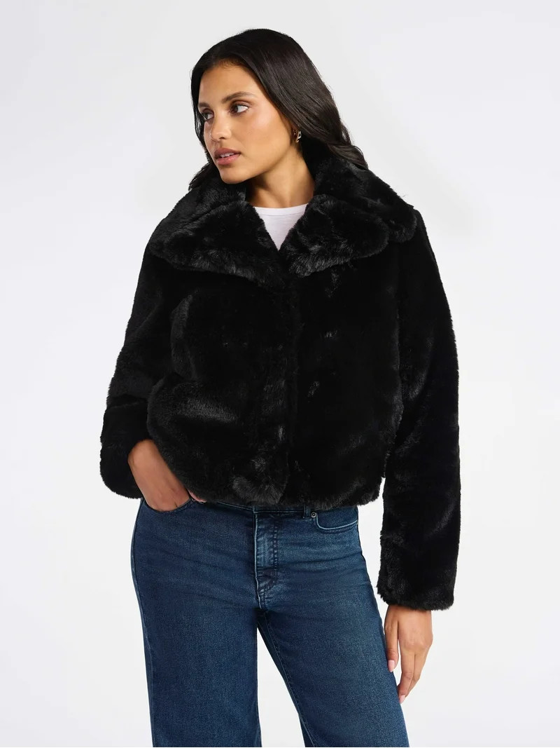 Sofia by Sofia Vergara Women's and Women's Plus Size Faux Fur Chubby Jacket, Sizes XS-4X | Walmart (US)