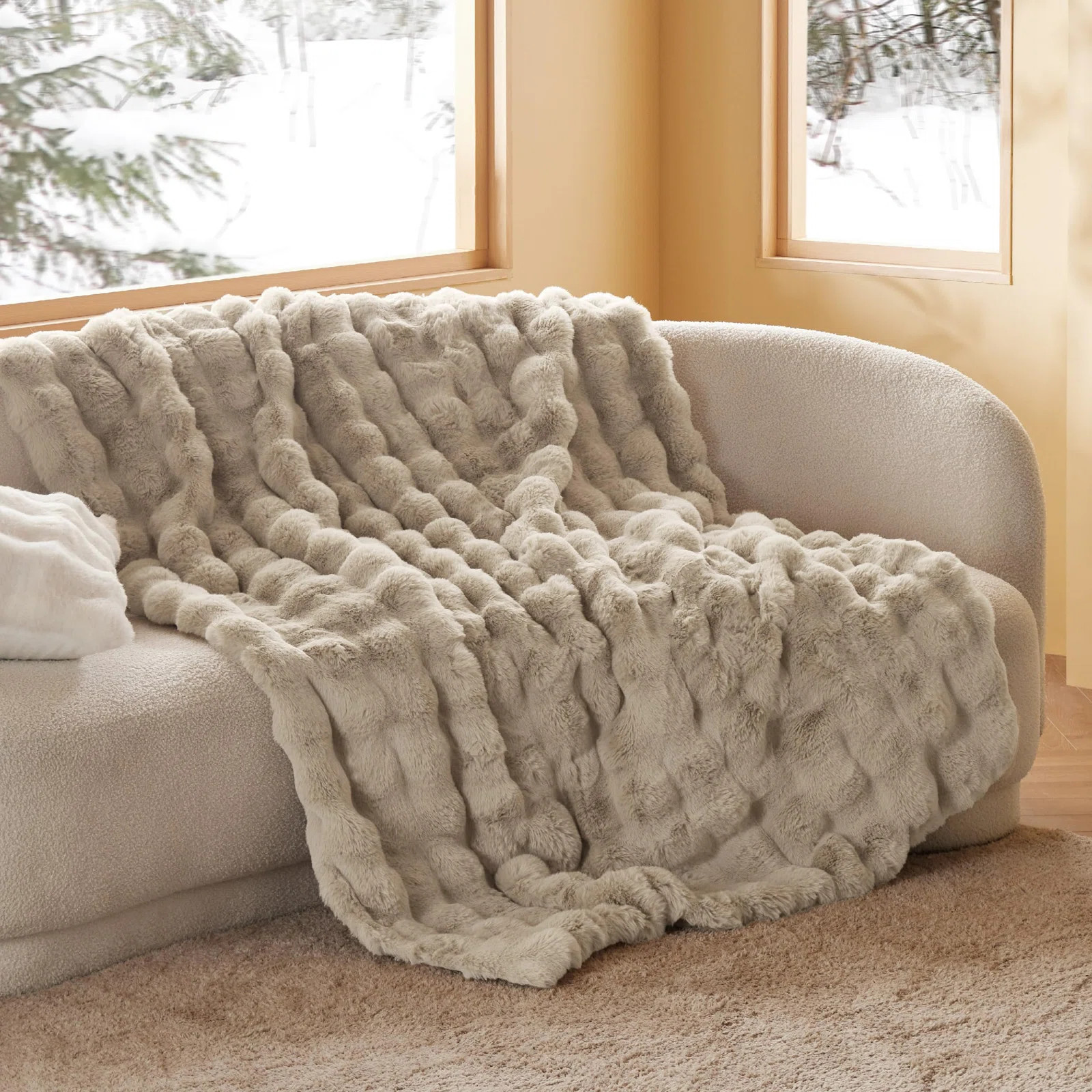 Bedsure Fluffy Faux Fur Blanket Fuzzy Soft Bubble Blanket for Couch Bed Sofa Chair & Reviews | Wa... | Wayfair North America