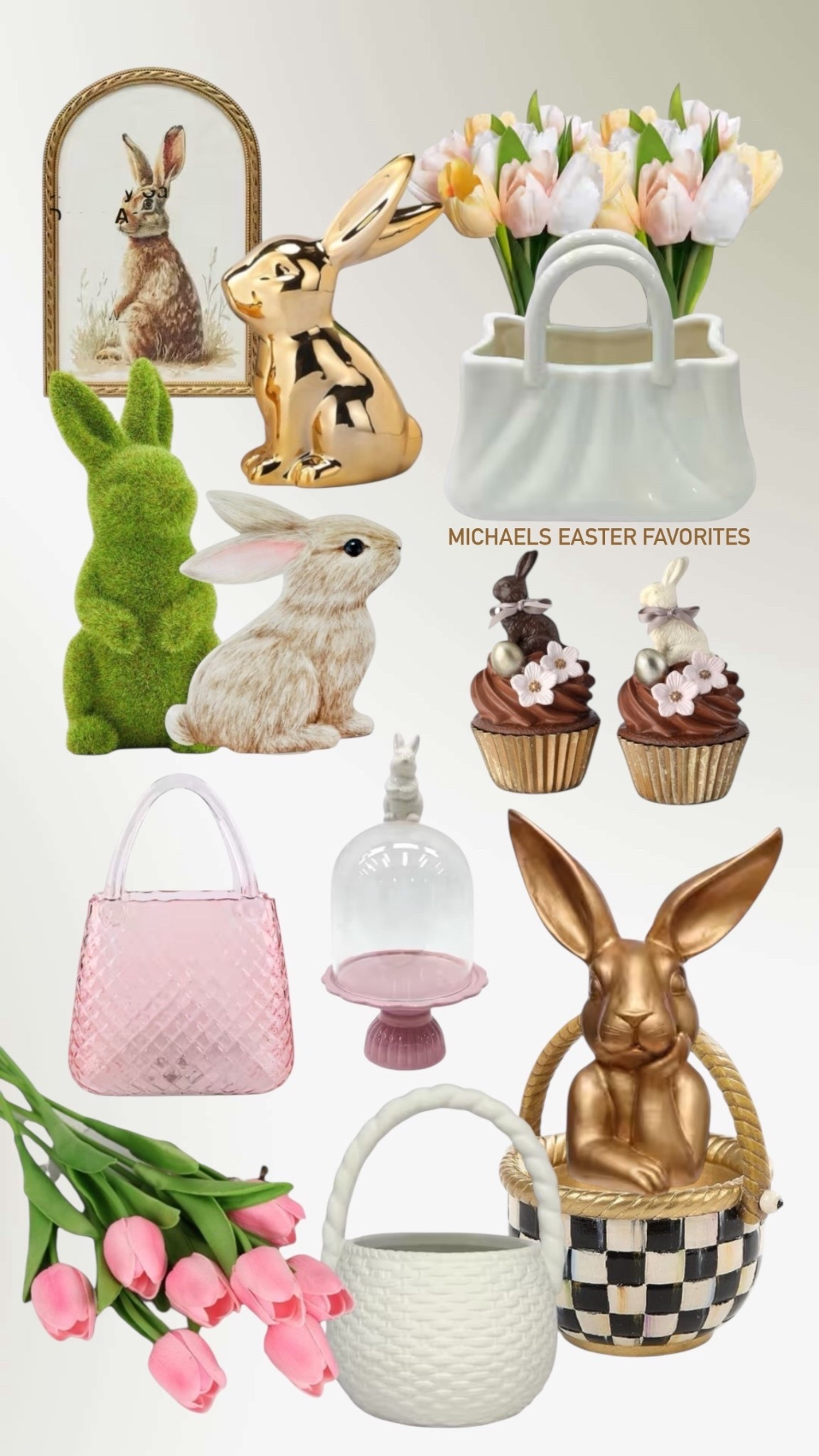 Neutral + glam is my favorite way to decorate for Easter 🤍🐰✨

I found the prettiest gold bunnies, moss flocked accents, blush tulips, and the sweetest basket + handbag vases at Michaels — all perfect for creating a soft, elevated spring look.

Mixing metallics with pastels and a touch of black & white check makes everything feel fresh, classic, and just a little glam 💕🌷

Tap to shop my Michaels Easter favorites and recreate this look in your own home!

#LTKHome #LTKSeasonal