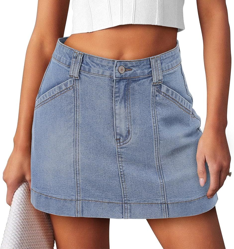 Angerella Skirts for Women Denim Mini Cargo Skirt Mid Rise Button Up Bodycon Y2k Trendy Summer Ca... | Amazon (US)