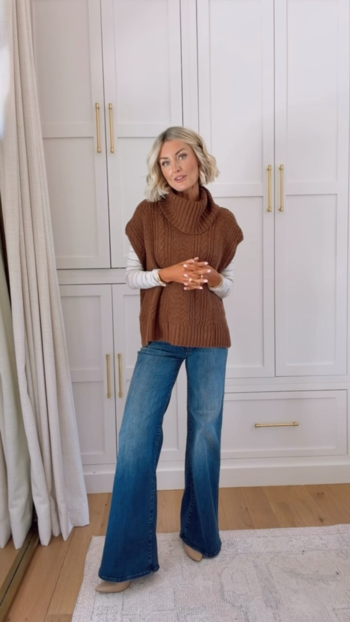 Here’s how I would layer this brown cable knit sleeveless sweater! Nordstrom sale is so good this year- I love a striped tee for endless styling options!wearing XS sweater, S tee, 25 jeans

Loverly grey, NSALE anniversary sale 2026, how to style long sleeve striped tee, mock neck sleeveless sweater, fall outfit ideas, neutral fashion inspo, casual everyday fall outfit

#LTKSeasonal #LTKSaleAlert #LTKWorkwear