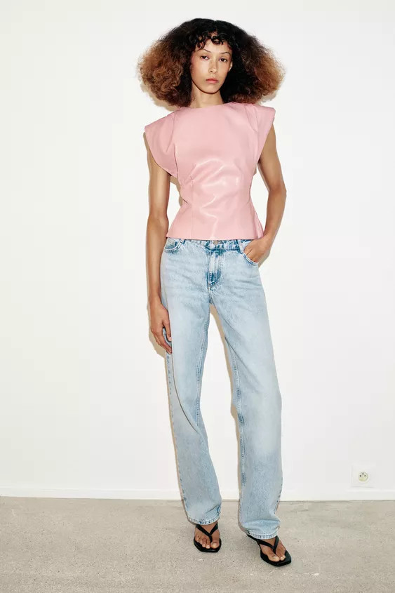 LEATHER EFFECT TOP WITH SHOULDER DARTS | Zara UK