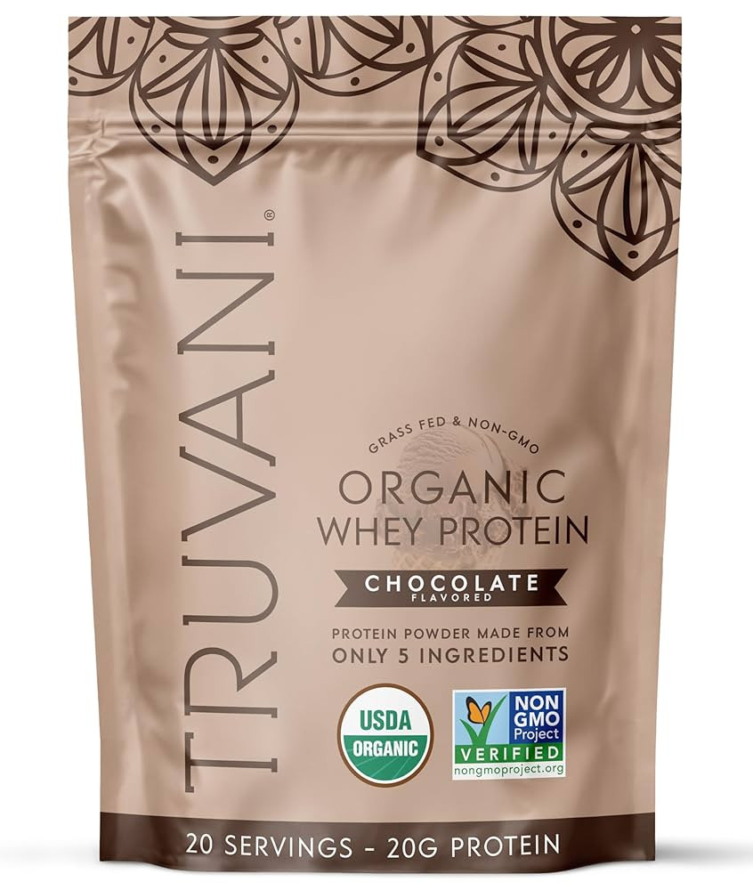Truvani Organic Whey Protein Powder | Chocolate | 20g Grass Fed Whey Protein | 20 Servings | USDA... | Amazon (US)