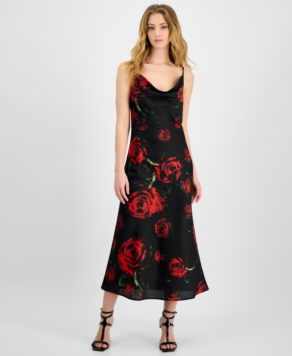 Guess Women's Akilina Sleeveless Dress - Blurred Roses Print Black | Macy's