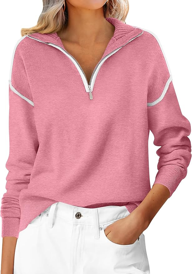 ANRABESS Womens Quarter Zip Sweaters Fall Long Sleeve V Neck Shirts Collared Business Casual Tops... | Amazon (US)