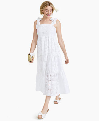 Tie-Sleeve Cotton Eyelet Midi Dress, Created for Macy's | Macys (US)