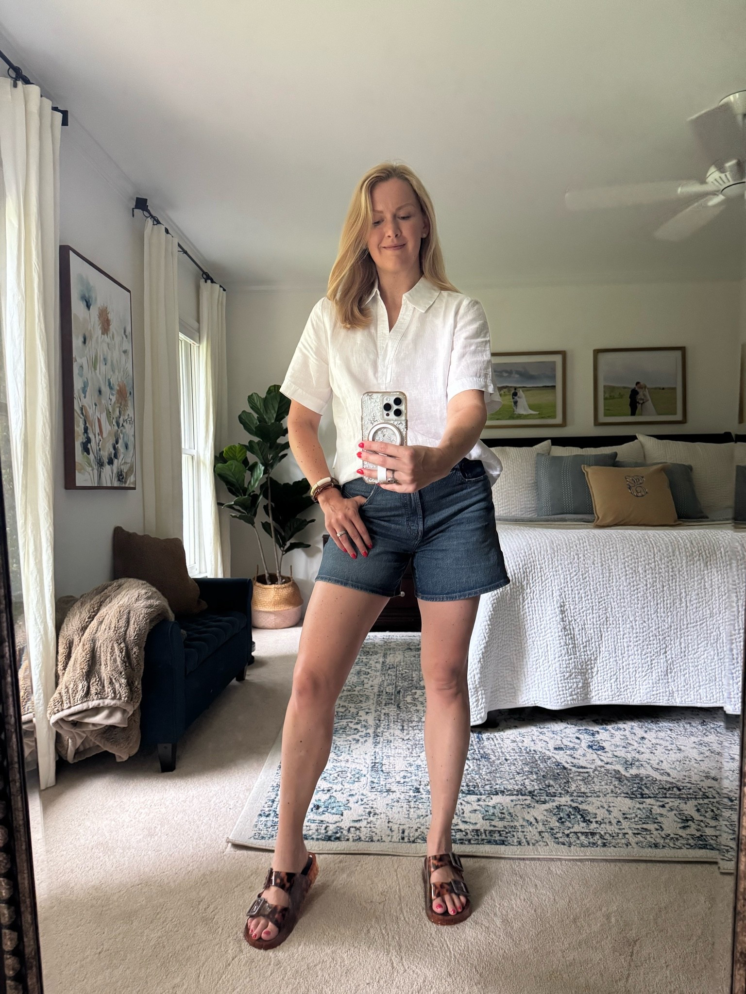 Linen white popover top - loving this for a summer work or weekend outfit

Denim shorts - I sized up like I normally do in shorts but could have done my regular size

#LTKmomlife #LTKdayinmylife #LTKSeasonal