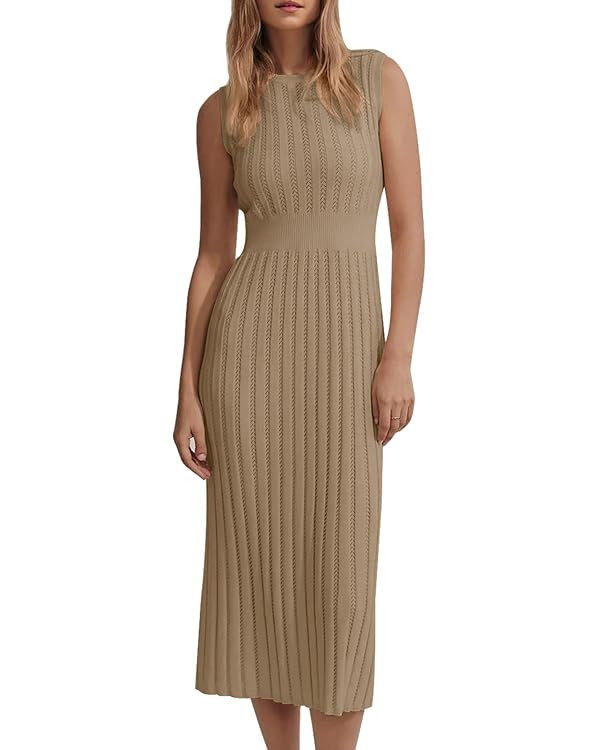 Danedvi Women's Knit Midi Tank Dress 2024 Fall Sleeveless Ribbed Crew Neck Bodycon Casual Basic G... | Amazon (US)