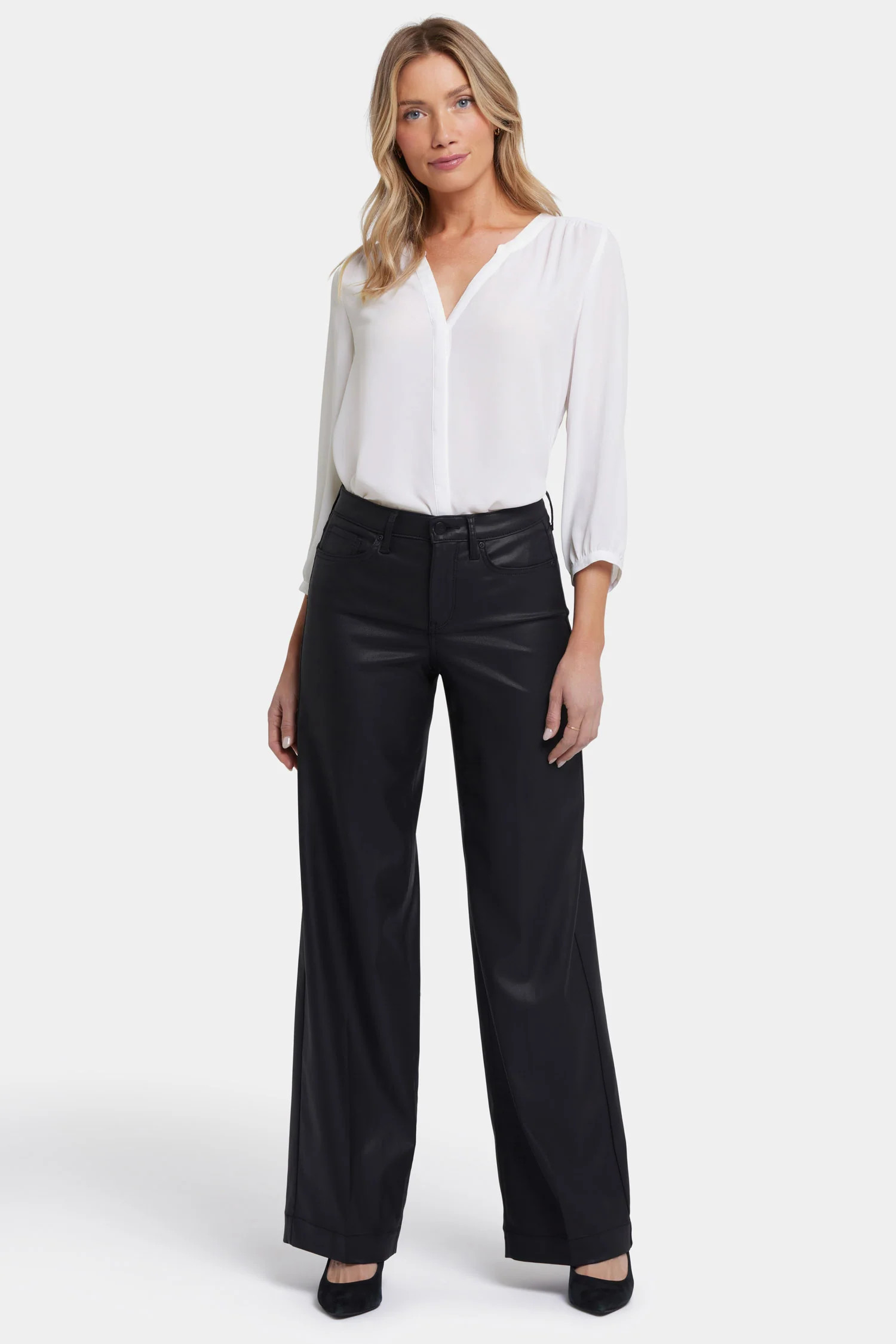 Coated Teresa Wide Leg Jeans - Black Coated | NYDJ