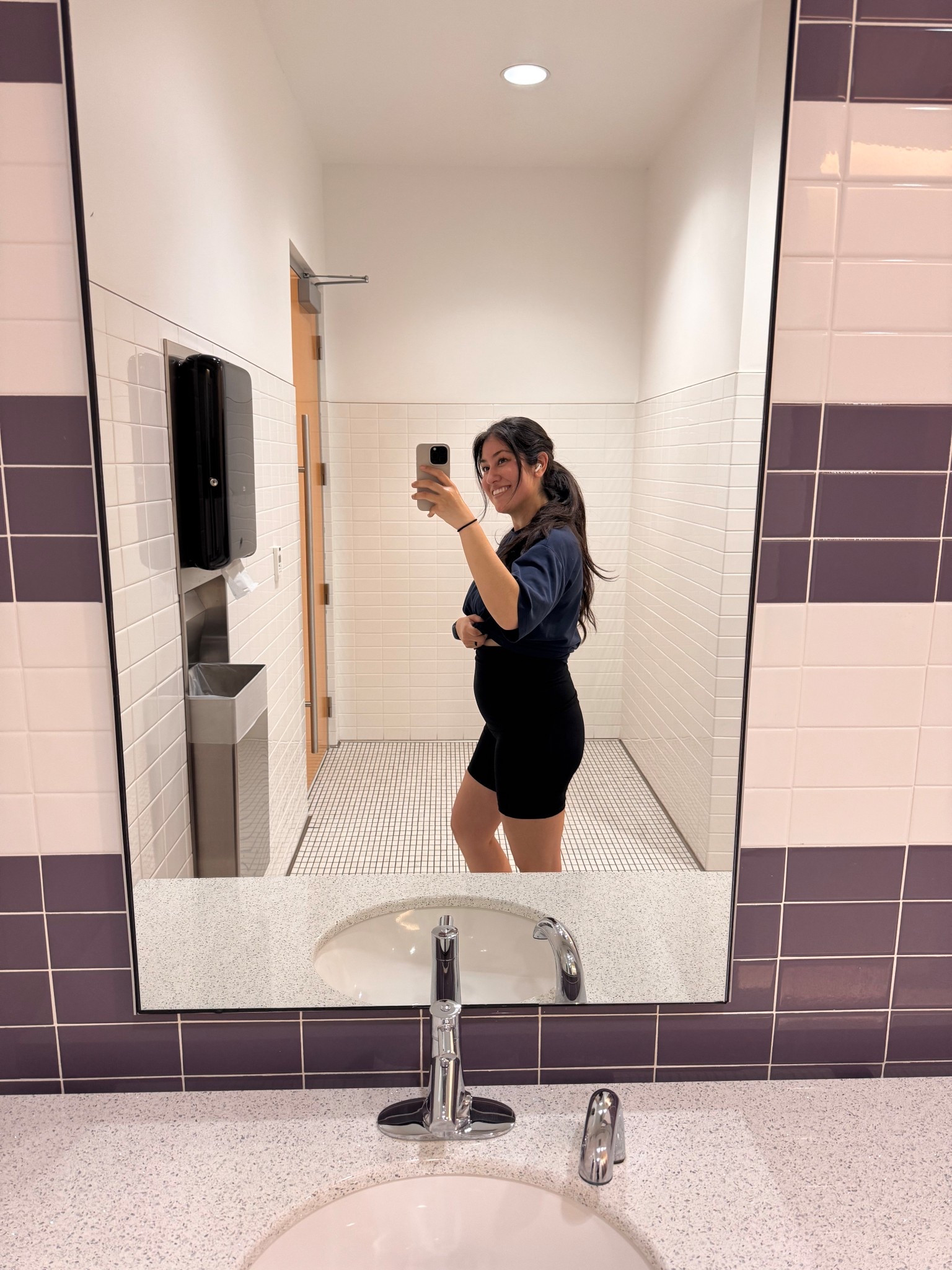 My maternity workout biker shorts. I don’t do long runs in them but I have done sprint workouts too and they’re great! Comes in multiple colors too. #pregnant #23weeks