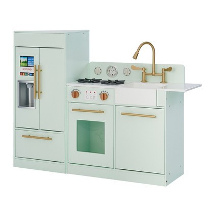 Play Kitchen for Kids – Teamson Little Chef Charlotte Modular Kitchen Playset with Realistic Stove, Sink, and Fridge, Mint/Gold | Target