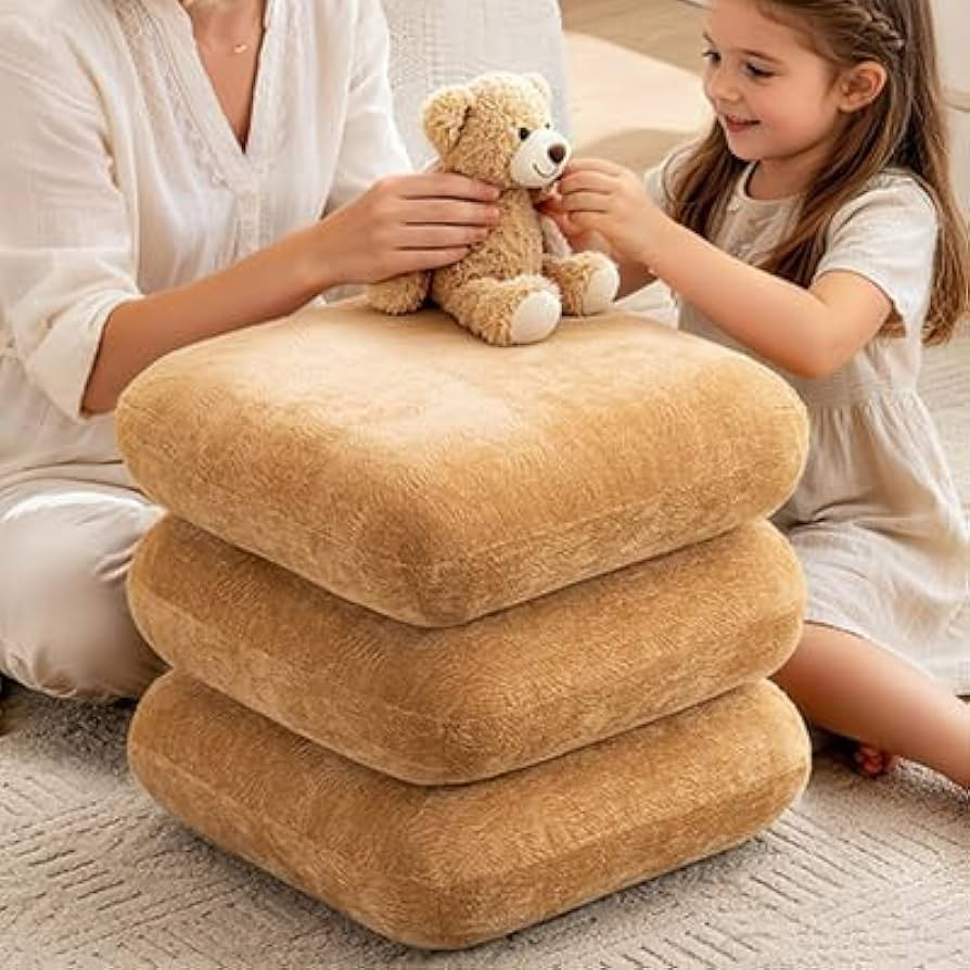 360° Swivel Chenille Square Ottoman, Three Layers Wide Upholstered Footrest, Multifunctional Ext... | Amazon (US)
