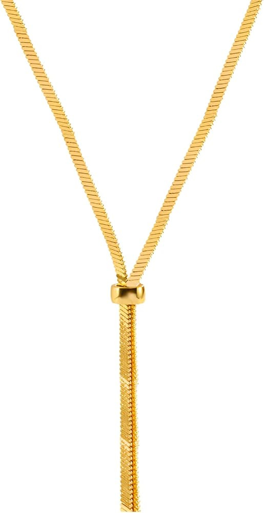 Gold Adjustable Long Necklace for Women Snake Chain Necklace Dress Sweater Chain Necklace | Amazon (US)
