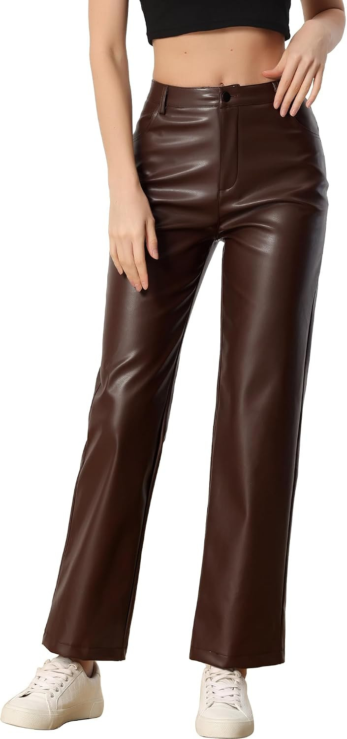 Allegra K Women Punk High Waist Straight Leg Faux Leather Pants | Amazon (US)