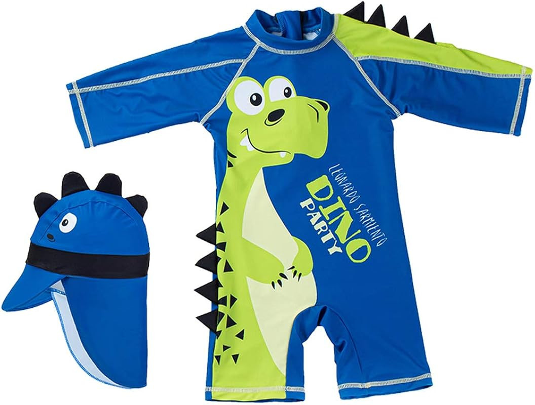 Baby Boys Kids Swimsuit One Piece Toddlers Zipper Bathing Suit Swimwear with Hat | Amazon (US)