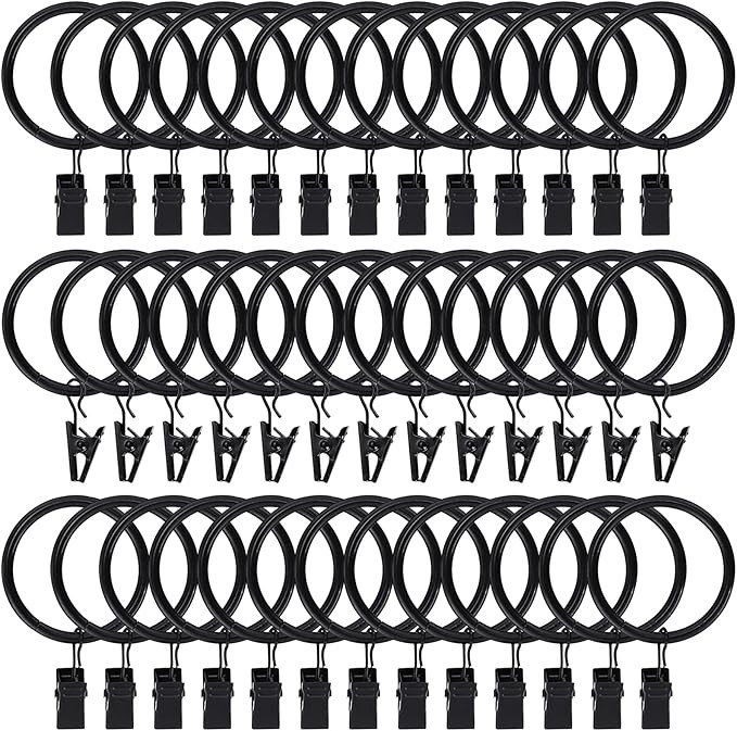 40pcs Curtain Rings with Clips Hooks 1.5 inch Rustproof Matte Metal Stainless Steel Drapery Rings... | Amazon (US)