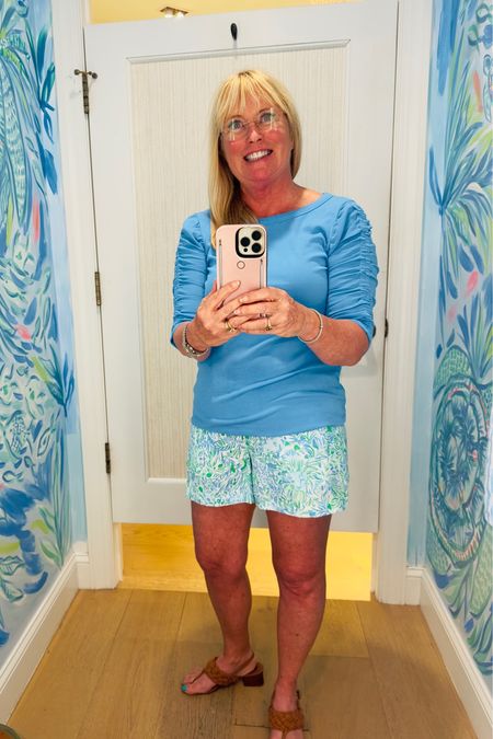 I love the print in these shorts. I also like this length. I found the top more flattering on, than it looked on the hanger. Vacation Outfit, Summer Outfit 

#LTKSeasonal #LTKtravel #LTKover40