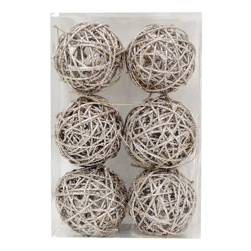 Providence 6-Count Champagne Glittered Wicker Shatterproof Ornaments | At Home