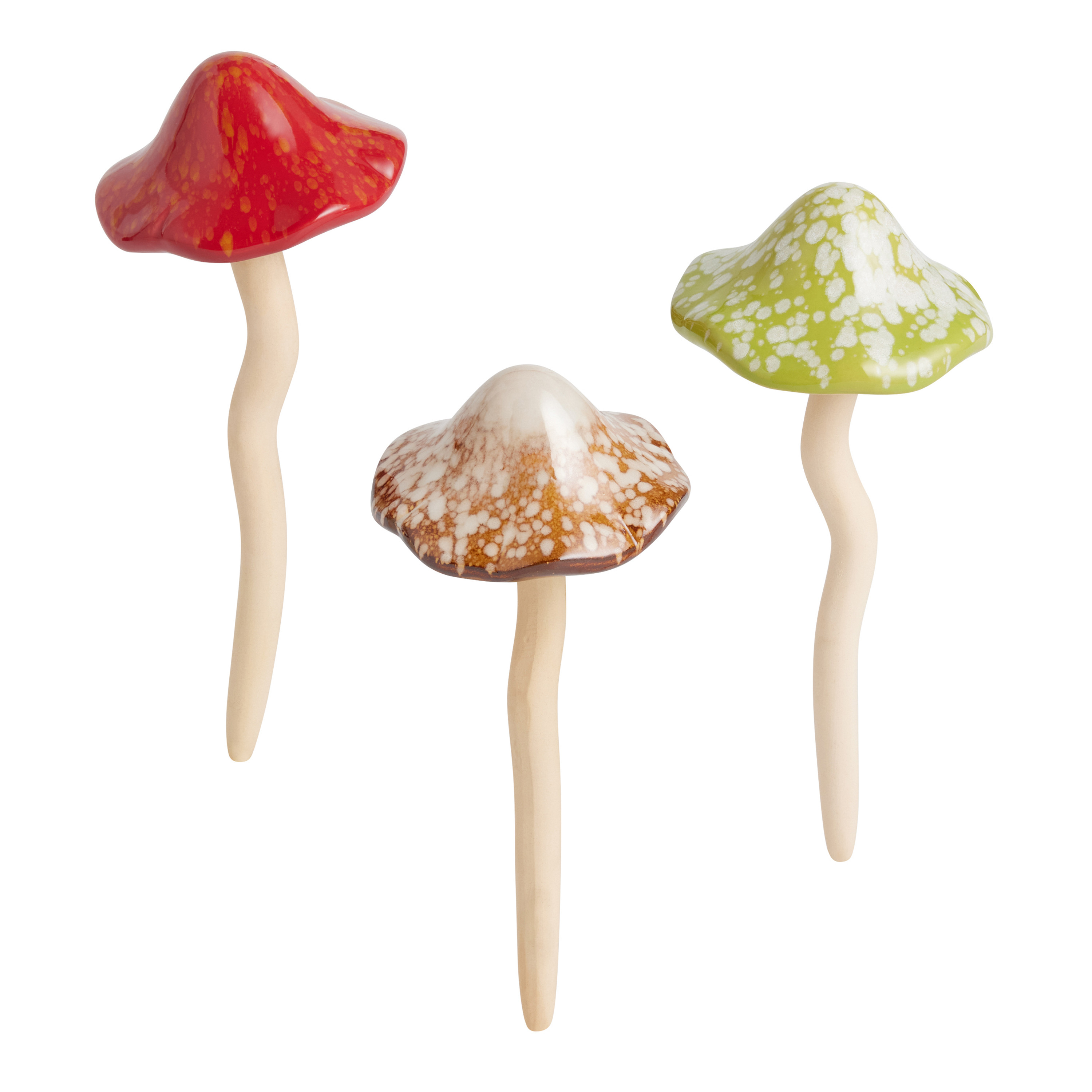 Ceramic Bobble Mushroom Plant Stakes Set of 3 | World Market
