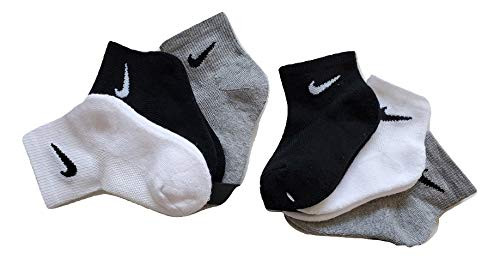Nike Kids' Unisex 6 Pair Cushioned Ankle Socks Size 4-5 (7c-10c) Black/grey/White | Amazon (US)